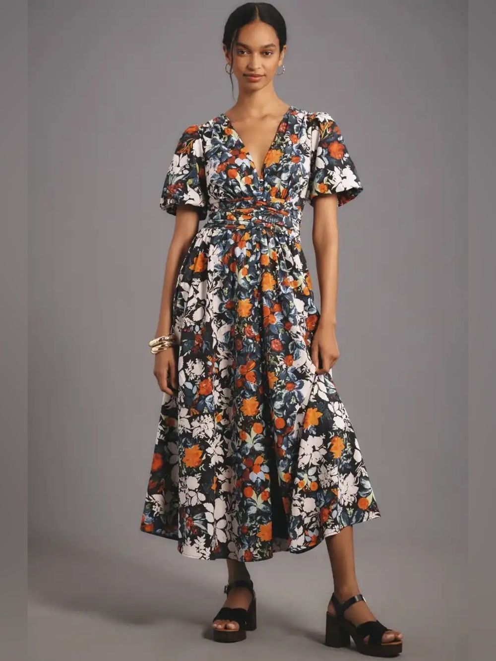 Anthropologie Yukiko Noritake Katerina Button-Front Midi Dress Size M